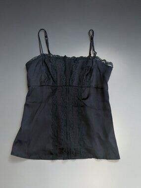 WHITE HOUSE BLACK MARKET Black Satin Cami Lace Tank Top Size XS